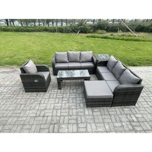 FIMOUS 8 Seater Wicker pe Rattan Sofa Set Outdoor Patio Garden Furniture Set with Side Table Reclining Chairs Coffee Table Big Footstool Dark Grey Mixed FIMOUS 8 Seater Wicker pe Rattan Sofa Set Outdoor Patio Garden Furniture Set with Side Table Reclining Chairs Coffee Table Big Footstool Dark Grey Mixed