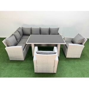 8 Seater Wicker Rattan Corner Sofa Sets Outdoor Garden Furniture Sets with Rectangular Dining Table Lounge Sofa 2 Armchair Light Grey - Fimous 8 Seater Wicker Rattan Corner Sofa Sets Outdoor Garden Furniture Sets with Rectangular Dining Table Lounge Sofa 2 Armchair Light Grey - Fimous