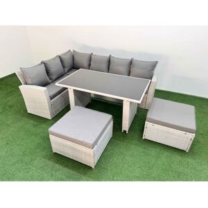8 Seater Wicker Rattan Corner Sofa Sets Outdoor Garden Furniture Sets with Rectangular Dining Table Lounge Sofa 2 Big Footstool Light Grey - Fimous 8 Seater Wicker Rattan Corner Sofa Sets Outdoor Garden Furniture Sets with Rectangular Dining Table Lounge Sofa 2 Big Footstool Light Grey - Fimous