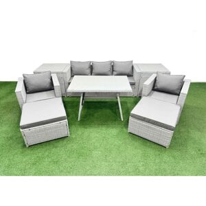 9 Pieces Outdoor pe Rattan Sofa Armchair Set Patio Garden Furniture Sets with Cushions 2 Side Tables 2 Big Stools Light Grey - Fimous 9 Pieces Outdoor pe Rattan Sofa Armchair Set Patio Garden Furniture Sets with Cushions 2 Side Tables 2 Big Stools Light Grey - Fimous