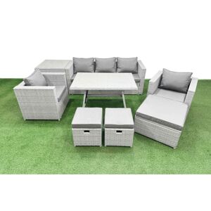 9 Pieces Outdoor pe Rattan Sofa Armchair Set Patio Garden Furniture Sets with Cushions Side Table 3 Stools Light Grey - Fimous 9 Pieces Outdoor pe Rattan Sofa Armchair Set Patio Garden Furniture Sets with Cushions Side Table 3 Stools Light Grey - Fimous