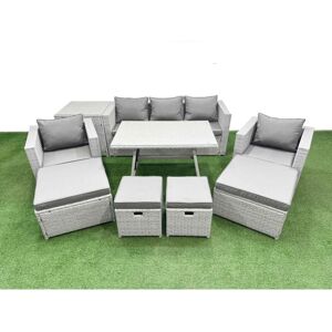 9 Pieces Outdoor pe Rattan Sofa Armchair Set Patio Garden Furniture Sets with Cushions Side Table 4 Stools Light Grey - Fimous 9 Pieces Outdoor pe Rattan Sofa Armchair Set Patio Garden Furniture Sets with Cushions Side Table 4 Stools Light Grey - Fimous