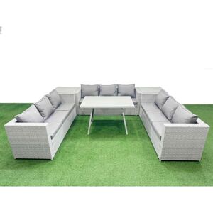 9 Seat Outdoor Patio pe Rattan Garden Furniture with Cushions 3 Seater Sofa 2 Side Tables Light Grey - Fimous 9 Seat Outdoor Patio pe Rattan Garden Furniture with Cushions 3 Seater Sofa 2 Side Tables Light Grey - Fimous