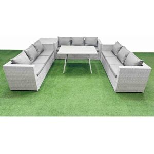 9 Seat Outdoor Patio pe Rattan Garden Furniture with Cushions 3 Seater Sofa Side Table Light Grey - Fimous 9 Seat Outdoor Patio pe Rattan Garden Furniture with Cushions 3 Seater Sofa Side Table Light Grey - Fimous