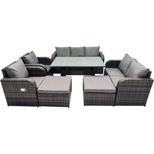 9 Seat Outdoor Wicker pe Rattan Garden Furniture Set Dining Table Sofa Set with 2 Big Stools Dark Grey Mixed - Fimous 9 Seat Outdoor Wicker pe Rattan Garden Furniture Set Dining Table Sofa Set with 2 Big Stools Dark Grey Mixed - Fimous