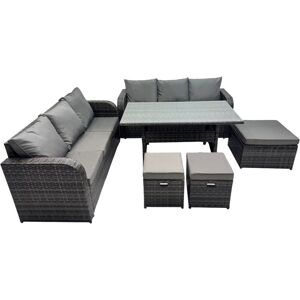 9 Seat Outdoor Wicker pe Rattan Garden Furniture Set Dining Table Sofa Set with 3 Stools Dark Grey Mixed - Fimous 9 Seat Outdoor Wicker pe Rattan Garden Furniture Set Dining Table Sofa Set with 3 Stools Dark Grey Mixed - Fimous