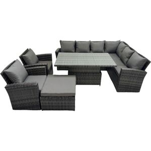 9 Seat Rattan Garden Furniture Corner Sofa Set Outdoor Adjustable Lifting Dining or Coffee Table Set with Big Footstool Dark Grey Mixed - Fimous 9 Seat Rattan Garden Furniture Corner Sofa Set Outdoor Adjustable Lifting Dining or Coffee Table Set with Big Footstool Dark Grey Mixed - Fimous