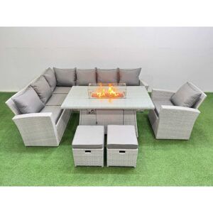 9 Seat Rattan Garden Furniture Corner Sofa Set Outdoor Gas Fire Pit Table Sets with 2 Small Footstools Light Grey - Fimous 9 Seat Rattan Garden Furniture Corner Sofa Set Outdoor Gas Fire Pit Table Sets with 2 Small Footstools Light Grey - Fimous