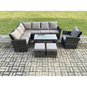 9 Seat Rattan Garden Furniture Corner Sofa Set Outdoor Patio Sofa Chair Table Set with 2 Small Footstools Dark Grey Mixed - Fimous 9 Seat Rattan Garden Furniture Corner Sofa Set Outdoor Patio Sofa Chair Table Set with 2 Small Footstools Dark Grey Mixed - Fimous