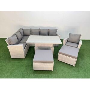 9 Seat Rattan Outdoor Garden Furniture Corner Sofa Set Adjustable Lifting Dining or Coffee Table Set with 2 Big Footstools Light Grey - Fimous 9 Seat Rattan Outdoor Garden Furniture Corner Sofa Set Adjustable Lifting Dining or Coffee Table Set with 2 Big Footstools Light Grey - Fimous