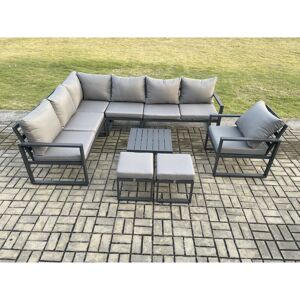 Fimous 9 Seater Aluminium Garden Furniture Set Outdoor Lounge Corner Sofa Chair Square Coffee Table Sets with 2 Small Footstools Dark Grey Fimous 9 Seater Aluminium Garden Furniture Set Outdoor Lounge Corner Sofa Chair Square Coffee Table Sets with 2 Small Footstools Dark Grey