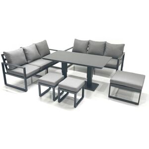 Fimous 9 Seater Aluminium Outdoor Garden Furniture Set with Adjustable Rising Lifting Dining Table 3 Seater Sofa 3 Footstools Dark Grey Fimous 9 Seater Aluminium Outdoor Garden Furniture Set with Adjustable Rising Lifting Dining Table 3 Seater Sofa 3 Footstools Dark Grey