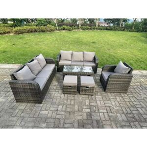 9 Seater Dark Grey pe Wicker Rattan Garden Furniture Set Reclining Chair Lounge 3 Seater Sofa Set Outdoor Rectangular Coffee Table Stools - Fimous 9 Seater Dark Grey pe Wicker Rattan Garden Furniture Set Reclining Chair Lounge 3 Seater Sofa Set Outdoor Rectangular Coffee Table Stools - Fimous