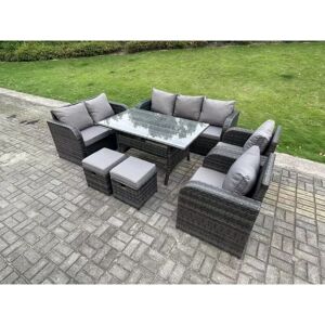 9 Seater Dark Grey pe Wicker Rattan Garden Furniture Set Reclining Chair Love Seat 3 Seater Sofa Set Outdoor Rectangular Dining Table Stools - Fimous 9 Seater Dark Grey pe Wicker Rattan Garden Furniture Set Reclining Chair Love Seat 3 Seater Sofa Set Outdoor Rectangular Dining Table Stools - Fimous