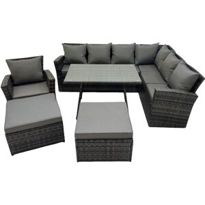 9 Seater Garden Outdoor Rattan Furniture Set Rattan Corner Sofa Oblong Dining Table with Armchair 2 Big Footstools Dark Grey - Fimous 9 Seater Garden Outdoor Rattan Furniture Set Rattan Corner Sofa Oblong Dining Table with Armchair 2 Big Footstools Dark Grey - Fimous