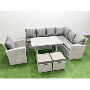 9 Seater Garden Outdoor Rattan Furniture Set Rattan Corner Sofa Oblong Dining Table with Armchair Light Grey Mixed - Fimous 9 Seater Garden Outdoor Rattan Furniture Set Rattan Corner Sofa Oblong Dining Table with Armchair Light Grey Mixed - Fimous