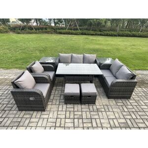 FIMOUS 9 Seater Garden Rattan Furniture Dining Table Sofa Set Indoor Outdoor with 2 Reclining Chairs 2 Side Tables 2 Small Footstools Dark Grey Mixed FIMOUS 9 Seater Garden Rattan Furniture Dining Table Sofa Set Indoor Outdoor with 2 Reclining Chairs 2 Side Tables 2 Small Footstools Dark Grey Mixed