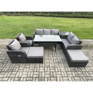 9 Seater Garden Rattan Furniture Dining Table Sofa Set Indoor Outdoor with 2 Reclining Chairs Side Tables 2 Big Footstool Dark Grey Mixed - Fimous 9 Seater Garden Rattan Furniture Dining Table Sofa Set Indoor Outdoor with 2 Reclining Chairs Side Tables 2 Big Footstool Dark Grey Mixed - Fimous