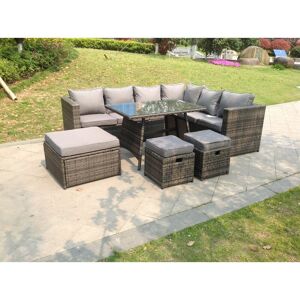 9 Seater Grey Rattan Corner Sofa Set Dining Table with 2 Small Footstool Garden Furniture Outdoor - Fimous 9 Seater Grey Rattan Corner Sofa Set Dining Table with 2 Small Footstool Garden Furniture Outdoor - Fimous