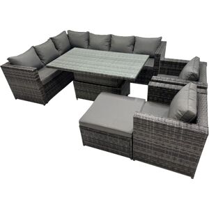 Fimous 9-seater Height Adjustable Rising Lifting Table Corner Sofa Set Rattan Garden Furniture Dining Set with Big Stool Dark Grey Mixed Fimous 9-seater Height Adjustable Rising Lifting Table Corner Sofa Set Rattan Garden Furniture Dining Set with Big Stool Dark Grey Mixed