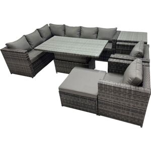 Fimous 9-seater Height Adjustable Rising Lifting Table Corner Sofa Set Rattan Garden Furniture Dining Set with Big Stool Side Table Dark Grey Mixed Fimous 9-seater Height Adjustable Rising Lifting Table Corner Sofa Set Rattan Garden Furniture Dining Set with Big Stool Side Table Dark Grey Mixed