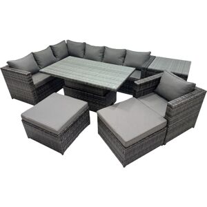 Fimous 9-seater Height Adjustable Rising Lifting Table Corner Sofa Set Rattan Garden Furniture Dining Set with Side Table 2 Big Stool Dark Grey Mixed Fimous 9-seater Height Adjustable Rising Lifting Table Corner Sofa Set Rattan Garden Furniture Dining Set with Side Table 2 Big Stool Dark Grey Mixed
