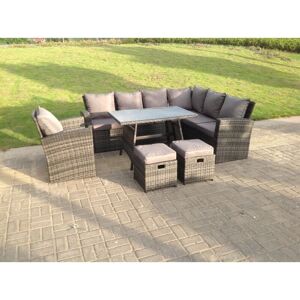FIMOUS 9 Seater High Back Dark Mixed Grey Rattan Corner Sofa Set Outdoor Furniture Rectangular Dining Table 2 Footstools Chair FIMOUS 9 Seater High Back Dark Mixed Grey Rattan Corner Sofa Set Outdoor Furniture Rectangular Dining Table 2 Footstools Chair