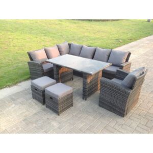9 Seater High Back Rattan Garden Furniture Set Corner Sofa With Black Tempered Dining Table 2 Stools With Arm Chair - Fimous 9 Seater High Back Rattan Garden Furniture Set Corner Sofa With Black Tempered Dining Table 2 Stools With Arm Chair - Fimous