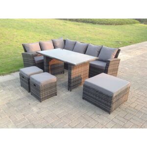 9 Seater High Back Rattan Garden Furniture Set Corner Sofa With Black Tempered Dining Table 3 Footstool - Fimous 9 Seater High Back Rattan Garden Furniture Set Corner Sofa With Black Tempered Dining Table 3 Footstool - Fimous