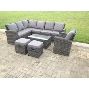 9 Seater High Back Rattan Garden Furniture Set Corner Sofa With Oblong Coffee Table Footstool With Chair - Fimous 9 Seater High Back Rattan Garden Furniture Set Corner Sofa With Oblong Coffee Table Footstool With Chair - Fimous