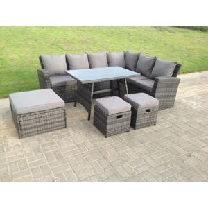 9 Seater High Back Rattan Garden Furniture Set Corner Sofa With Oblong Dining Table Big And Small Stool - Fimous 9 Seater High Back Rattan Garden Furniture Set Corner Sofa With Oblong Dining Table Big And Small Stool - Fimous
