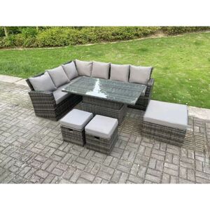 FIMOUS 9 Seater High Back Outdoor Rattan Adjustable Rising Lifting Dining Table Corner Sofa Set Garden Furniture Footstools Dark Grey Mixed Left Hand FIMOUS 9 Seater High Back Outdoor Rattan Adjustable Rising Lifting Dining Table Corner Sofa Set Garden Furniture Footstools Dark Grey Mixed Left Hand