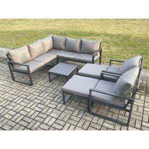 Fimous 9 Seater Outdoor Aluminium Garden Furniture Set Corner Lounge Sofa Set with Square Coffee Table 2 Big Footstools Dark Grey Fimous 9 Seater Outdoor Aluminium Garden Furniture Set Corner Lounge Sofa Set with Square Coffee Table 2 Big Footstools Dark Grey