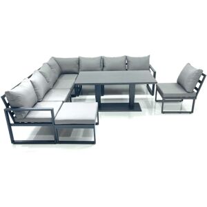 Fimous 9 Seater Outdoor Aluminum Garden Furniture Set Corner Sofa Big Footstool Rising Lifting Dining Table Sets Dark Grey Fimous 9 Seater Outdoor Aluminum Garden Furniture Set Corner Sofa Big Footstool Rising Lifting Dining Table Sets Dark Grey
