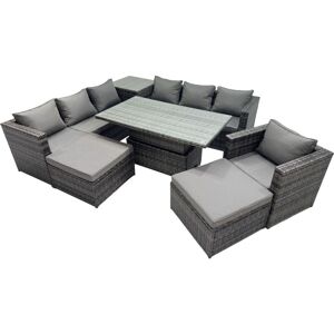 Fimous 9 Seater Outdoor Corner Sofa Height Adjustable Rising Lifting Table Set Garden Rattan Furniture Set with Side Table 2 Big Stool Dark Grey Fimous 9 Seater Outdoor Corner Sofa Height Adjustable Rising Lifting Table Set Garden Rattan Furniture Set with Side Table 2 Big Stool Dark Grey