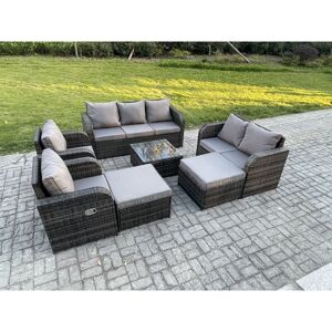 9 Seater Outdoor Rattan Garden Furniture Set Conservatory Patio Sofa Coffee Table With 2 Big Footstool Love Sofa Dark Grey Mixed - Fimous 9 Seater Outdoor Rattan Garden Furniture Set Conservatory Patio Sofa Coffee Table With 2 Big Footstool Love Sofa Dark Grey Mixed - Fimous