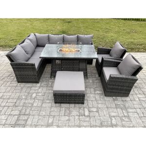FIMOUS 9 Seater Outdoor Rattan Garden Furniture Set Corner Sofa Gas Fire Pit Dining Table Sets Gas Heater with Big Footstool 2 Armchair Dark Grey Mixed FIMOUS 9 Seater Outdoor Rattan Garden Furniture Set Corner Sofa Gas Fire Pit Dining Table Sets Gas Heater with Big Footstool 2 Armchair Dark Grey Mixed