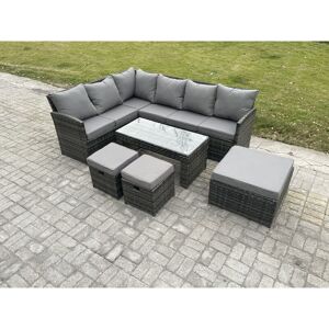 9 Seater Outdoor Rattan Garden Furniture Set Corner Sofa Oblong Coffee Table Sets with Patio 3 Footstools Dark Grey Mixed - Fimous 9 Seater Outdoor Rattan Garden Furniture Set Corner Sofa Oblong Coffee Table Sets with Patio 3 Footstools Dark Grey Mixed - Fimous
