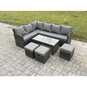 9 Seater Outdoor Rattan Garden Furniture Set Corner Sofa Oblong Coffee Table Sets with Patio 3 Small Footstools Dark Grey Mixed - Fimous 9 Seater Outdoor Rattan Garden Furniture Set Corner Sofa Oblong Coffee Table Sets with Patio 3 Small Footstools Dark Grey Mixed - Fimous