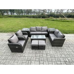 FIMOUS 9 Seater Outdoor Rattan Garden Furniture Set Rattan Lounge Sofa Set with Rectangular Coffee Table 2 Side Tables 2 Small Footstools Dark Grey Mixed FIMOUS 9 Seater Outdoor Rattan Garden Furniture Set Rattan Lounge Sofa Set with Rectangular Coffee Table 2 Side Tables 2 Small Footstools Dark Grey Mixed