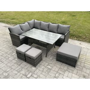 9 Seater Outdoor Rattan Garden Furniture Set with Rectangular Dining Table 3 Footstools Patio Wicker Corner Sofa Set Dark Grey Mixed - Fimous 9 Seater Outdoor Rattan Garden Furniture Set with Rectangular Dining Table 3 Footstools Patio Wicker Corner Sofa Set Dark Grey Mixed - Fimous