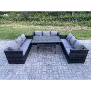 Fimous 9 Seater Outdoor Wicker Garden Furniture Rattan Lounge Sofa Set - Rectangular Dining Table Fimous 9 Seater Outdoor Wicker Garden Furniture Rattan Lounge Sofa Set - Rectangular Dining Table