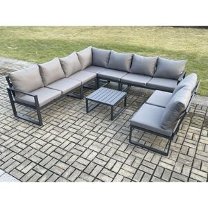 9 Seater Patio Outdoor Garden Furniture Aluminium Lounge Corner Sofa Set with Square Coffee Table Dark Grey - Fimous 9 Seater Patio Outdoor Garden Furniture Aluminium Lounge Corner Sofa Set with Square Coffee Table Dark Grey - Fimous