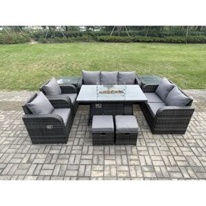 9 Seater pe Wicker Outdoor Rattan Garden Furniture Set Propane Gas Fire Pit Table and Sofa Chair set with 2 Side Tables 2 Small Footstools - Fimous 9 Seater pe Wicker Outdoor Rattan Garden Furniture Set Propane Gas Fire Pit Table and Sofa Chair set with 2 Side Tables 2 Small Footstools - Fimous