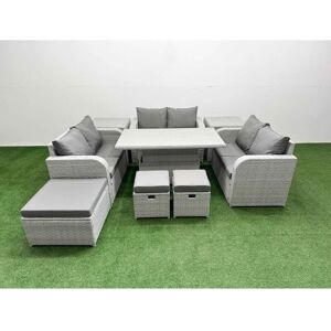 FIMOUS 9 Seater pe Wicker Rattan Furniture Sofa Sets with Adjustable Lifting Dining or Coffee Table 2 Seater Love Sofa 3 Stool 2 Side Table Light Grey FIMOUS 9 Seater pe Wicker Rattan Furniture Sofa Sets with Adjustable Lifting Dining or Coffee Table 2 Seater Love Sofa 3 Stool 2 Side Table Light Grey
