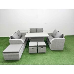 9 Seater pe Wicker Rattan Furniture Sofa Sets with Adjustable Lifting Dining or Coffee Table 2 Seater Love Sofa 3 Stool Side Table Light Grey - Fimous 9 Seater pe Wicker Rattan Furniture Sofa Sets with Adjustable Lifting Dining or Coffee Table 2 Seater Love Sofa 3 Stool Side Table Light Grey - Fimous