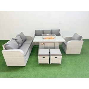 FIMOUS 9 Seater Poly Rattan Outdoor Garden Furniture Firepit Dining Table Sofa Set Patio 3 Seater Sofa Reclining Chair 3 Seater Sofa Stools Light Grey FIMOUS 9 Seater Poly Rattan Outdoor Garden Furniture Firepit Dining Table Sofa Set Patio 3 Seater Sofa Reclining Chair 3 Seater Sofa Stools Light Grey