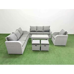 FIMOUS 9 Seater Poly Rattan Outdoor Garden Furniture Oblong Coffee Table Sofa Set Patio 3 Seater Sofa Reclining Chair 3 Seater Sofa Stools Light Grey FIMOUS 9 Seater Poly Rattan Outdoor Garden Furniture Oblong Coffee Table Sofa Set Patio 3 Seater Sofa Reclining Chair 3 Seater Sofa Stools Light Grey