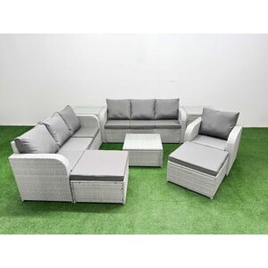 FIMOUS 9 Seater Poly Rattan Outdoor Garden Furniture Square Coffee Table Sofa Set Patio 3 Seater Sofa Reclining Chair 3 Seater Sofa 2 Big Footstools 2 Side FIMOUS 9 Seater Poly Rattan Outdoor Garden Furniture Square Coffee Table Sofa Set Patio 3 Seater Sofa Reclining Chair 3 Seater Sofa 2 Big Footstools 2 Side
