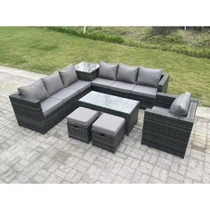 Fimous 9 Seater Rattan Corner Sofa Set With Square Side Table And Oblong Rectangular Coffee Tea Table Arm Chair 2 Stools Dark Grey Mixed Fimous 9 Seater Rattan Corner Sofa Set With Square Side Table And Oblong Rectangular Coffee Tea Table Arm Chair 2 Stools Dark Grey Mixed